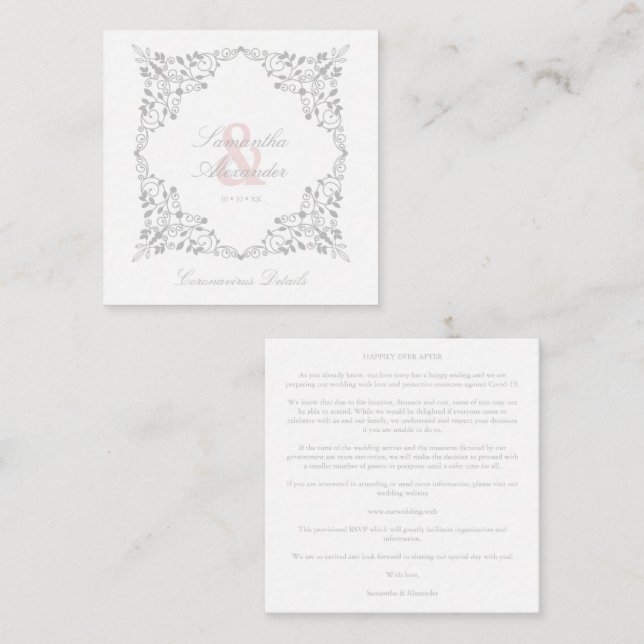 Covid19 Wedding Details Classic Elegant Flourish Enclosure Card (Front/Back)