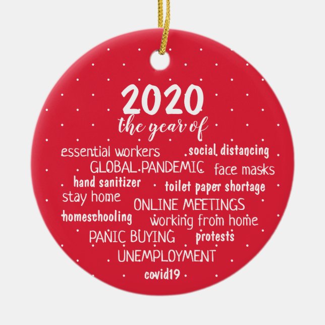 COVID 19 2020 Red Snowflake dots Ceramic Ornament (Front)