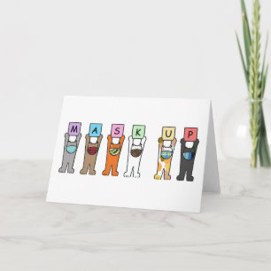 Covid 19 Cartoon Cats Wearing Face Masks Card