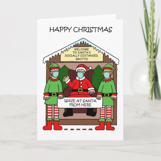 Covid 19 Christmas Cartoon Santa S Grotto Card Zazzle Ca