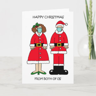 Covid 19 Christmas Mr and Mrs Claus Cartoon Holiday Card