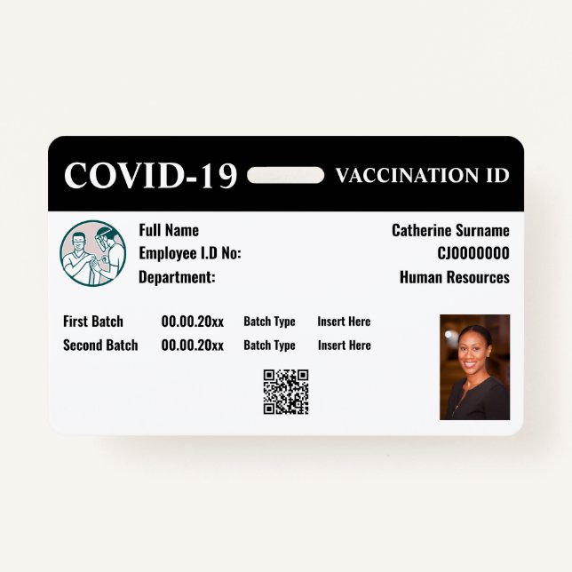 Covid 19 employee vaccination id | DIY photo info Badge (Front)