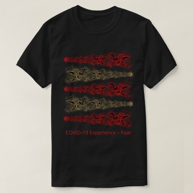 COVID-19 Experience, Fear, Virus, Red & Gold T-Shirt (Design Front)