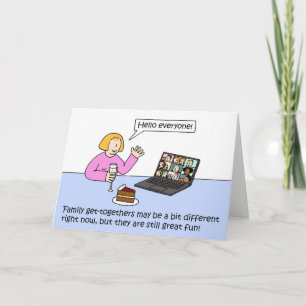 Covid 19 Family Online Gathering Cartoon Card