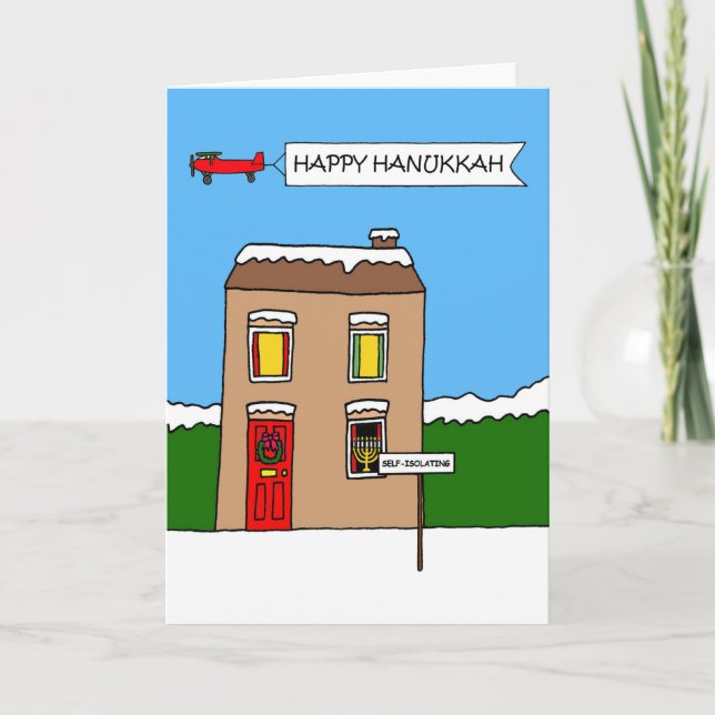 Covid 19 Happy Hanukkah Self-isolation House Card (Front)