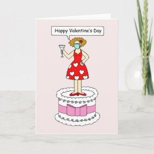 Covid 19 Happy Valentine's Day Cartoon Lady Card
