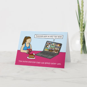 Covid 19 Online Exercise Class Cartoon Humour Card