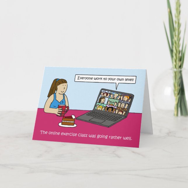 Covid 19 Online Exercise Class Cartoon Humour Card (Front)