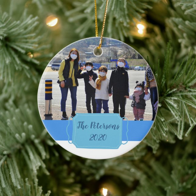 covid-19 our first pandemic christmas photo memory ceramic ornament (Tree)