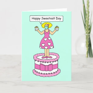 Covid 19 Sweetest Day Lady on a Cake Holiday Card