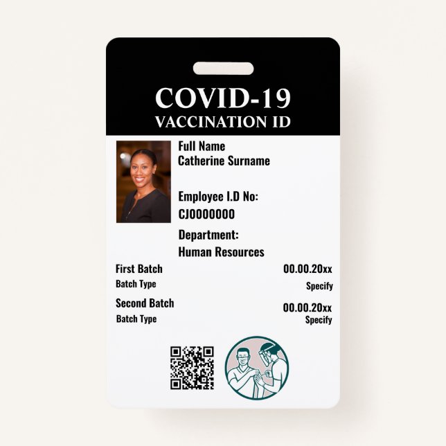 Covid 19 vaccination id employee photo details badge (Front)