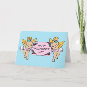 Covid 19 Valentine Cherubs in Facemasks Card