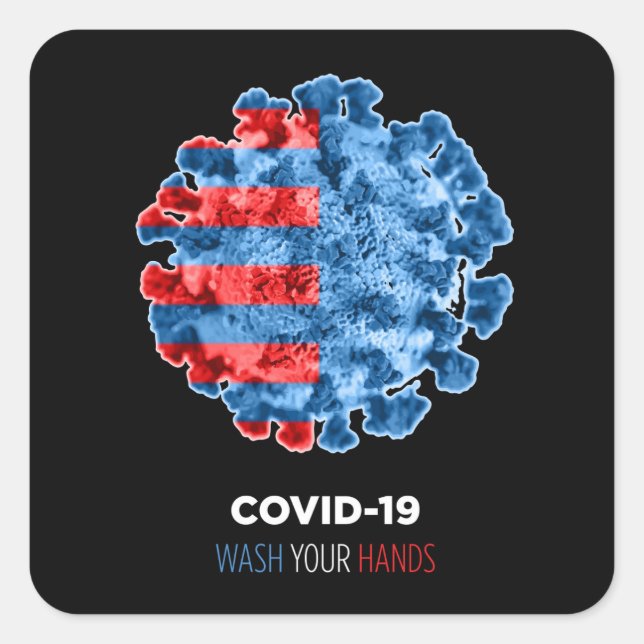 COVID-19 Wash Your Hand Square Sticker (Front)