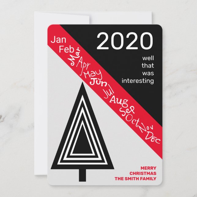 Covid 2020 Black White Red Funny Christmas Holiday Card (Front)