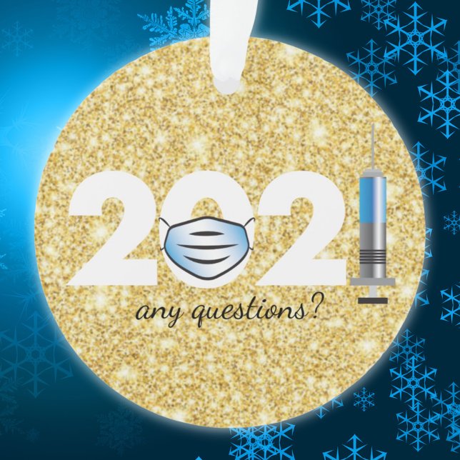 Covid 2021 Mask Gold Glitter Christmas Ornament (Creator Uploaded)