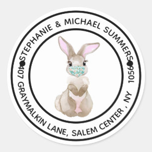 Covid Bunny Face Mask Return address Classic Round Sticker