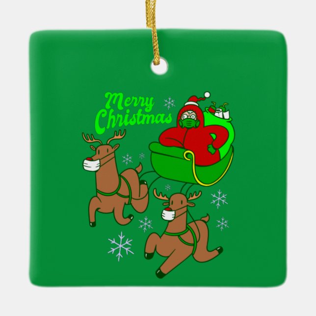 covid christmas face mask santa reindeer sleigh ceramic ornament (Front)