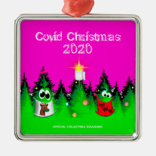 Covid Christmas funny masked christmas trees Metal Ornament