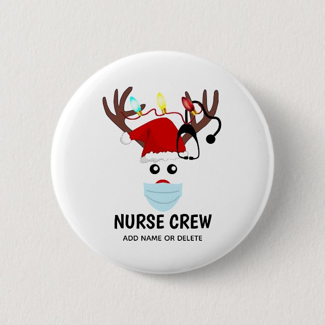 Covid Christmas Nurse Crew Reindeer Personalized 2 Inch Round Button (Front)
