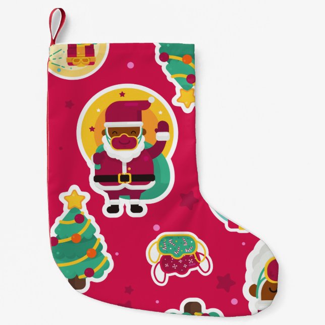 covid face mask black santa small christmas stocking (Front)