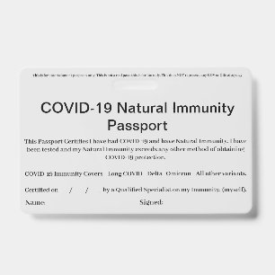 COVID Natural Immunity Passport ID's Badge card