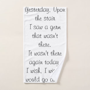 Covid Parody poem on a hand towel. Hand Towel