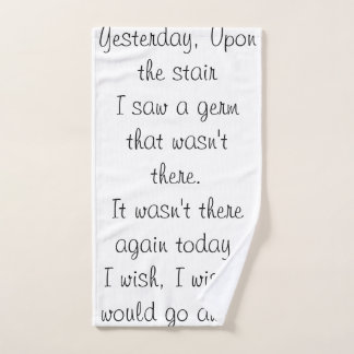 Covid Parody poem on a hand towel. Hand Towel