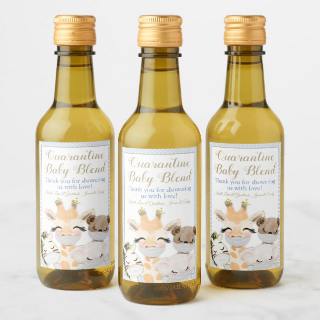 Covid Safari Animals Baby Mini Wine Bottle Labels (Bottles)