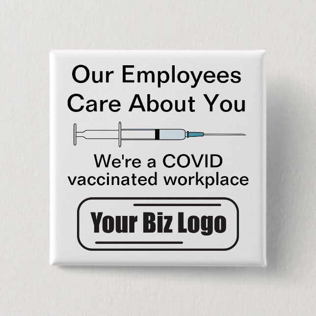 COVID Vaccinated Workplace Light Background 2 Inch Square Button (Front)