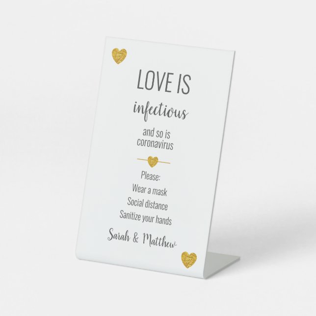 Covid Wedding Precautions Safety Sign white gold (Front)
