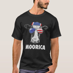 Cow 4th of July Moorica Merica Men American Flag S T-Shirt