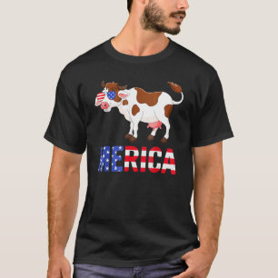 Cow 4th Of July Moorica Merica Men Women Usa Flag T-Shirt