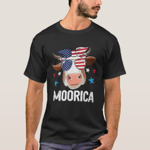 Cow 4th of July Moorica Merica Men Women USA Flag T-Shirt