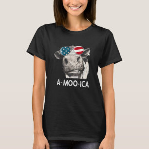 Cow A Moo Ica Heifer American Flag 4th Of July Far T-Shirt
