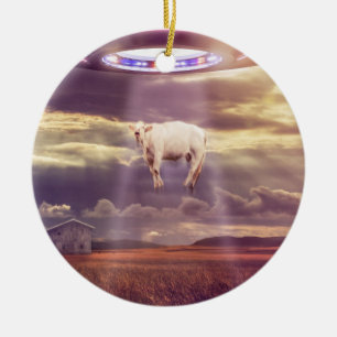 Cow Abducted by Aliens Fantasy Art Ceramic Ornament