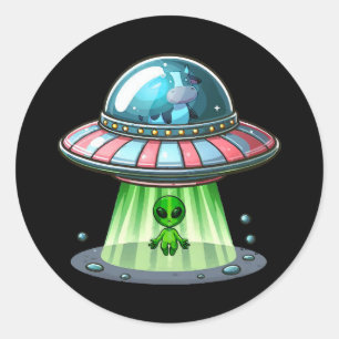 Cow Abducting Alien Classic Round Sticker
