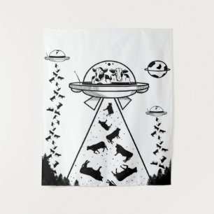 Cow Alien Abduction Tapestry