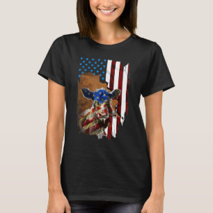 Cow America Flag 4th Of July Beef Cow Face Flag T-Shirt