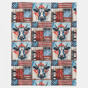 Cow American Flag Folk Art Fleece Blanket