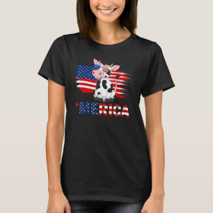 Cow American Flag Sunglasses Merica 4th Of July T-Shirt