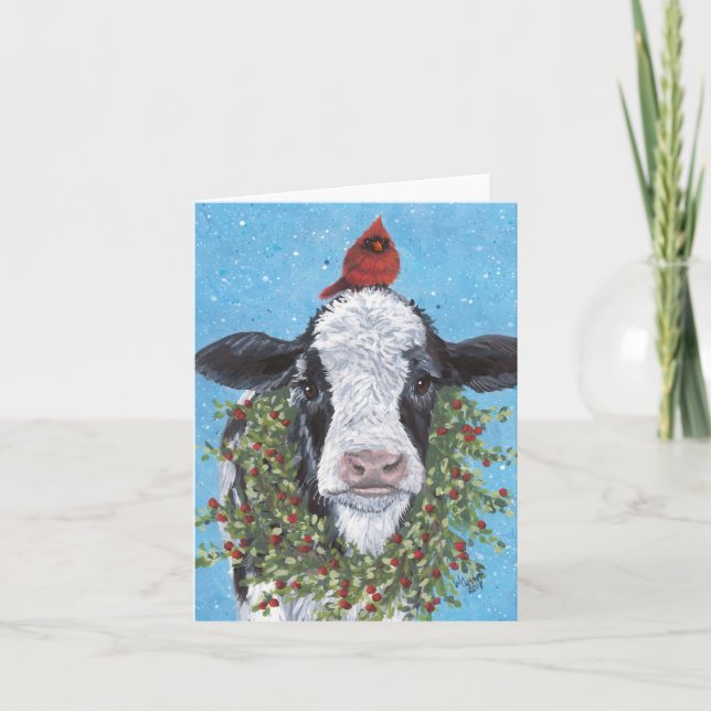Cow and Cardinal Folded Card (Front)