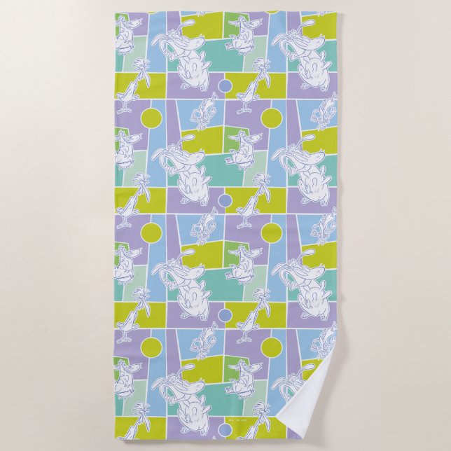 Cow and Chicken Colour Block Pattern Beach Towel (Front)
