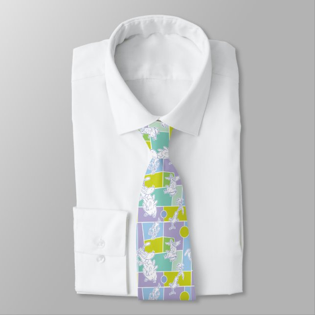 Cow and Chicken Colour Block Pattern Tie (Tied)