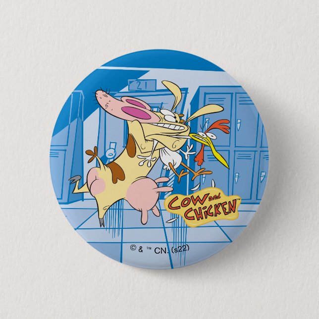 Cow and Chicken Hug Graphic 2 Inch Round Button (Front)