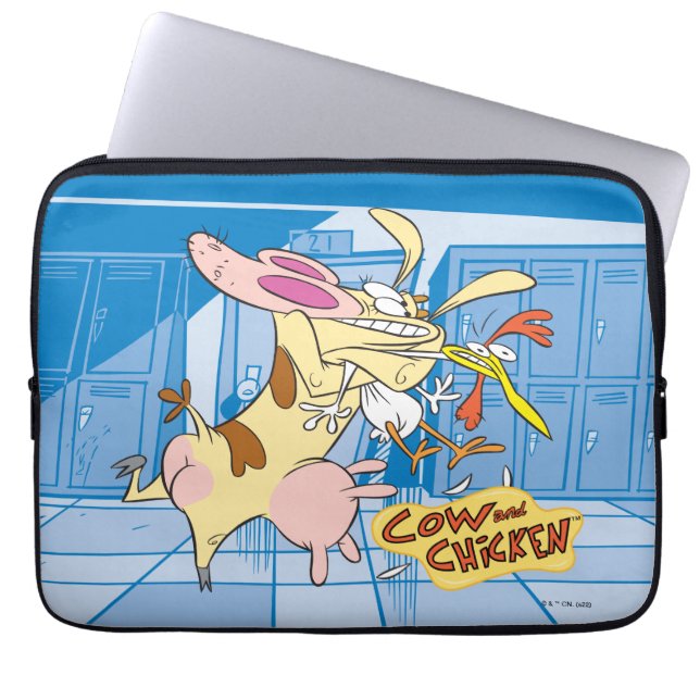 Cow and Chicken Hug Graphic Laptop Sleeve (Front)