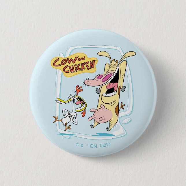 Cow and Chicken Laughing Graphic 2 Inch Round Button (Front)