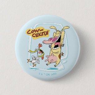 Cow and Chicken Laughing Graphic 2 Inch Round Button