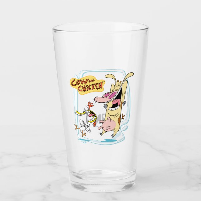 Cow and Chicken Laughing Graphic Glass (Front)