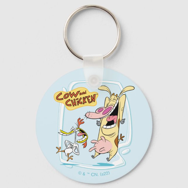 Cow and Chicken Laughing Graphic Keychain (Front)
