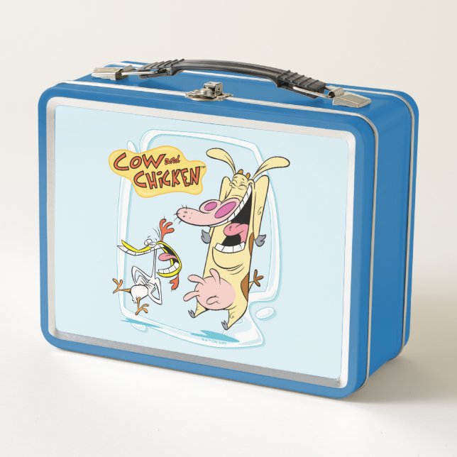 Cow and Chicken Laughing Graphic Metal Lunch Box (Front)
